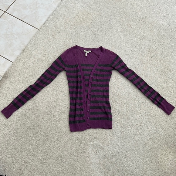 BCBGeneration Jackets & Blazers - BCBGeneration purple abs gray striped cardigan